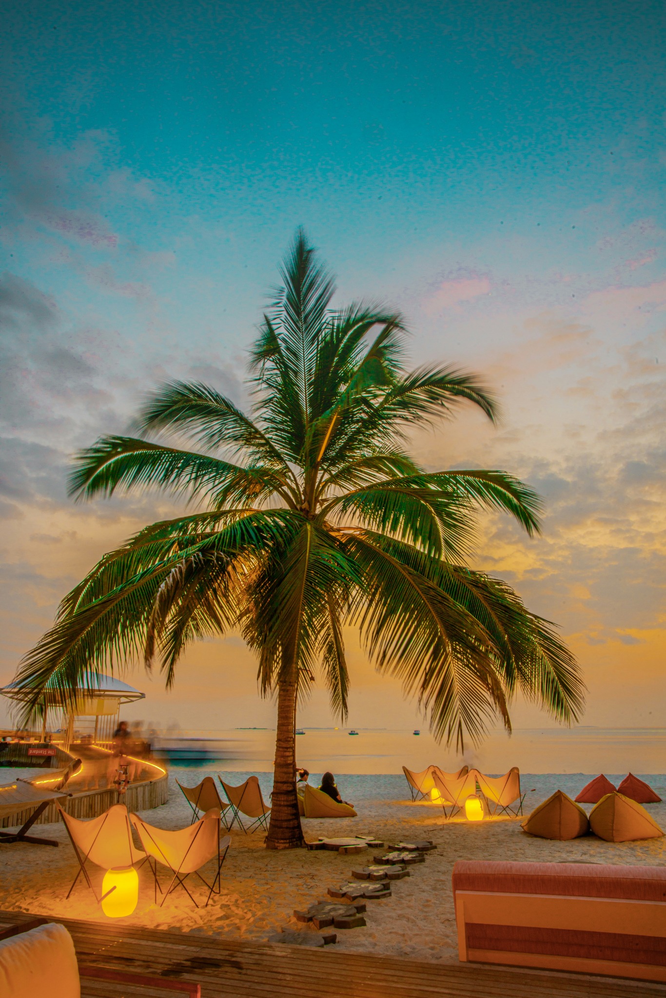 Tropical beach sunset lounge
