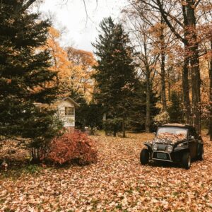 Vintage car autumn leaves