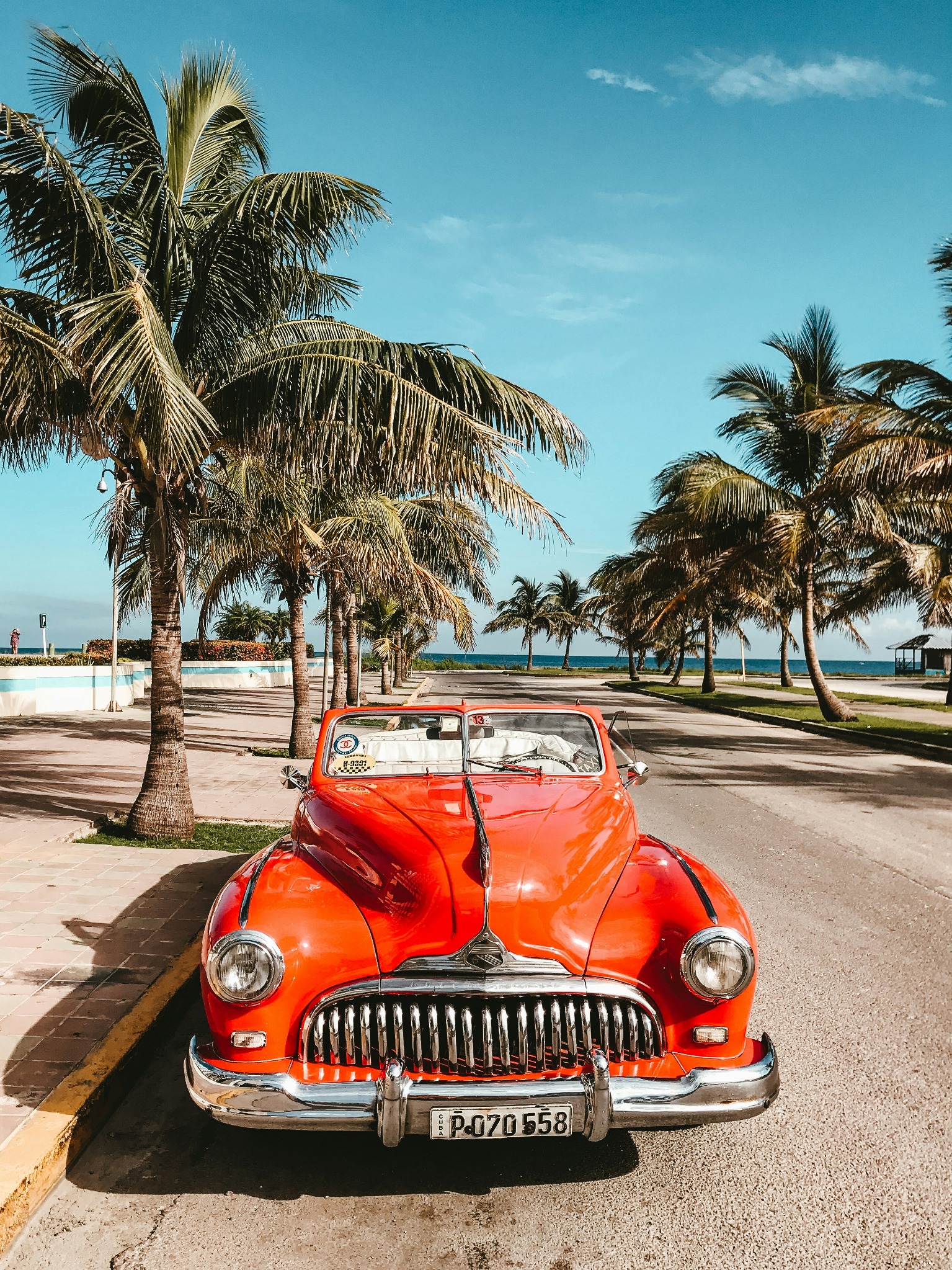 Vintage red car tropical