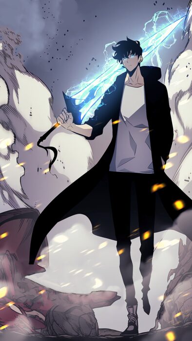 Anime character with electric blue sword wallpaper