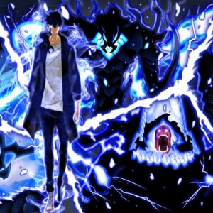 Anime hero with blue electric powers wallpaper