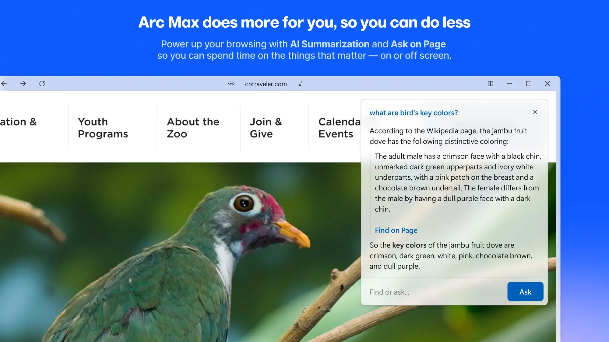 Arc max with ai summarization and ask on page - Arc Browser for Windows