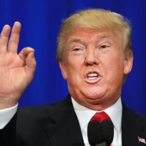Donald trump gesture speaking blue background wallpaper