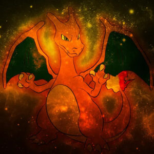 Fiery charizard artistic space wallpaper