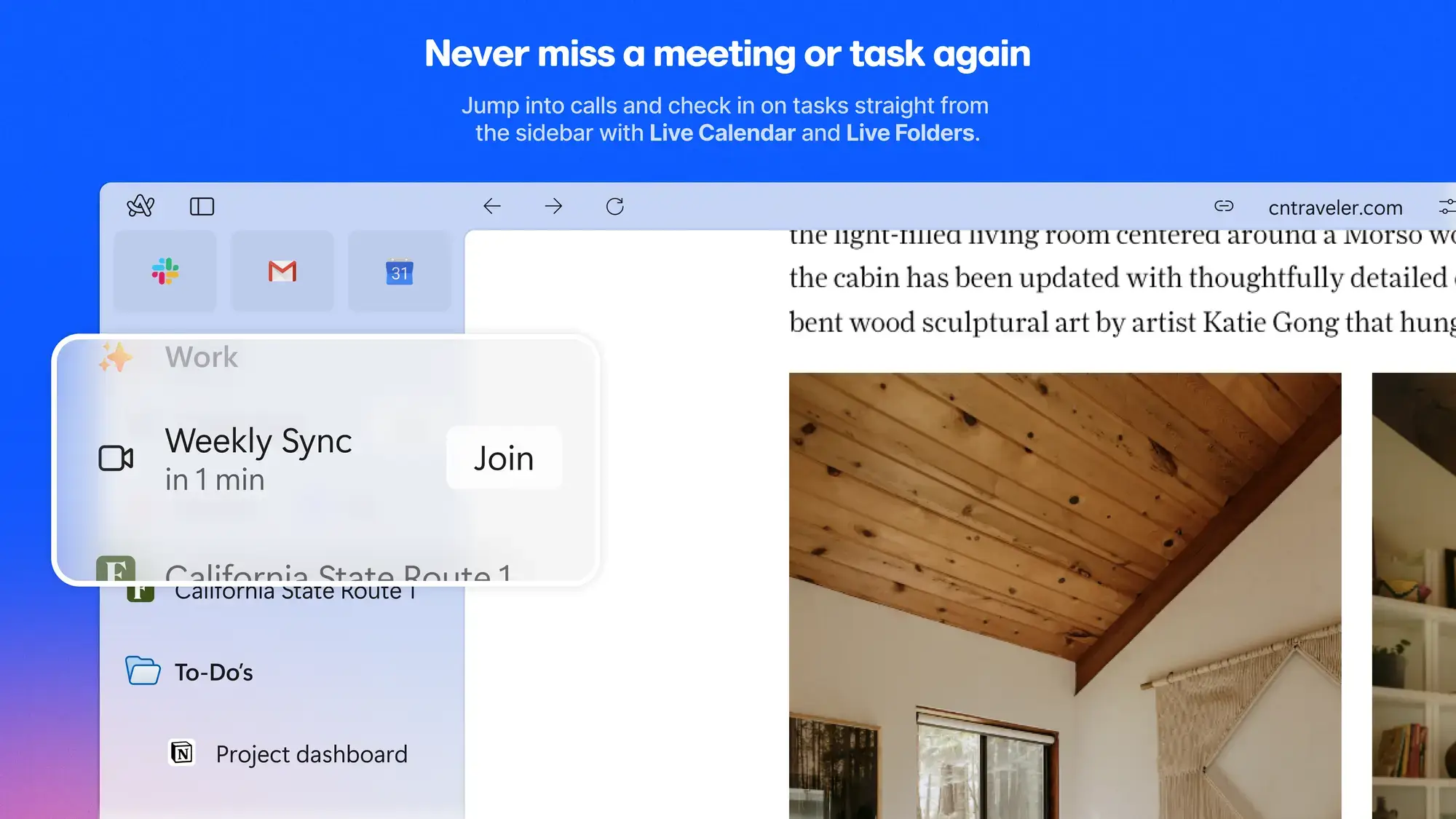 Live calendar live folders - Arc Browser for Windows