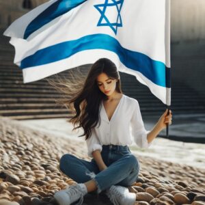 Young woman holding israel flag