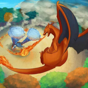 Charizard vs blastoise battle scene wallpaper