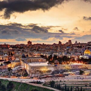Golden hour over jerusalem panorama wallpaper
