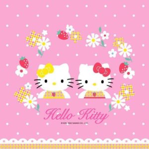 Hello kitty wallpaper with flower crown and polka dots