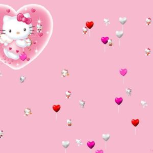 Hello kitty wallpaper with heart shaped balloons
