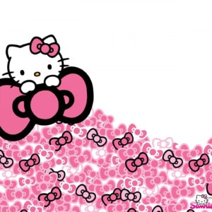 Hello kitty wallpaper with pink bow and clouds