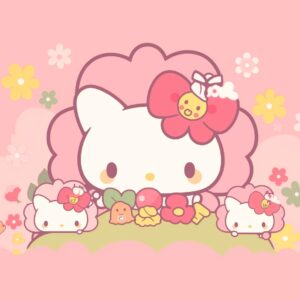 Hello kitty wallpaper with two cats and flowers