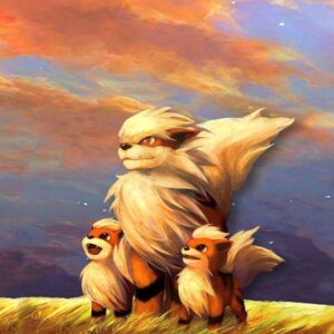 Pokemon arcanine painting sunset wallpaper