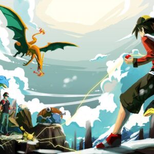 Pokemon trainer action scene wallpaper