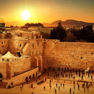 Sunset over historic jerusalem city wall wallpaper