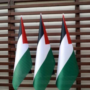 Three palestine flags hanging on wooden fence wallpaper