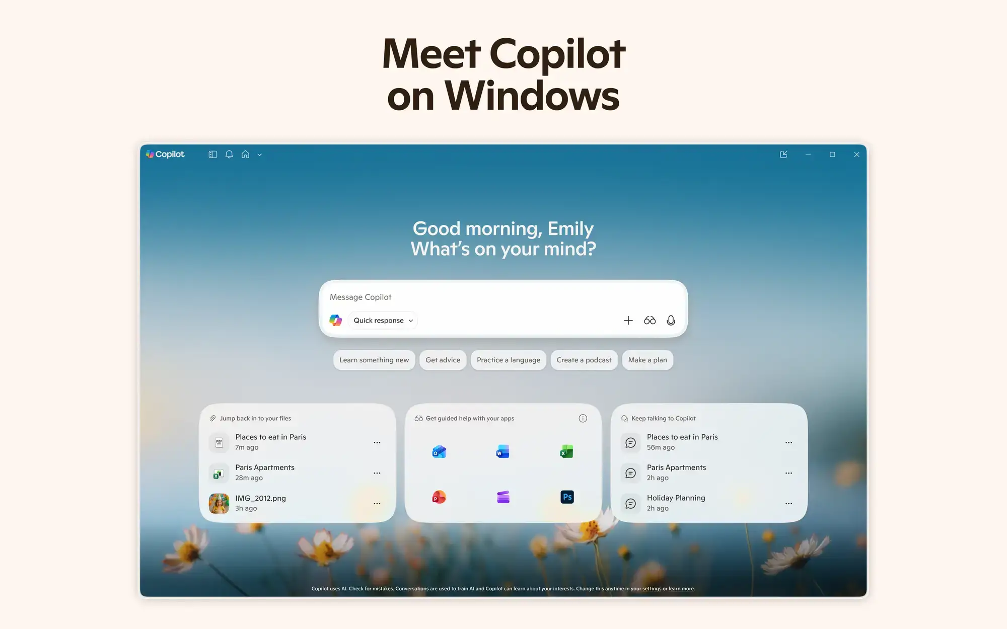 Copilot home screen - Microsoft Copilot for Windows PC: Download Guide, Tips & Features