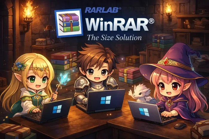Winrar chibi characters using it in windows Winrar chibi characters using it in windows