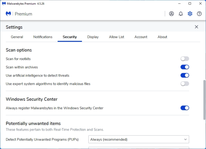 Security options