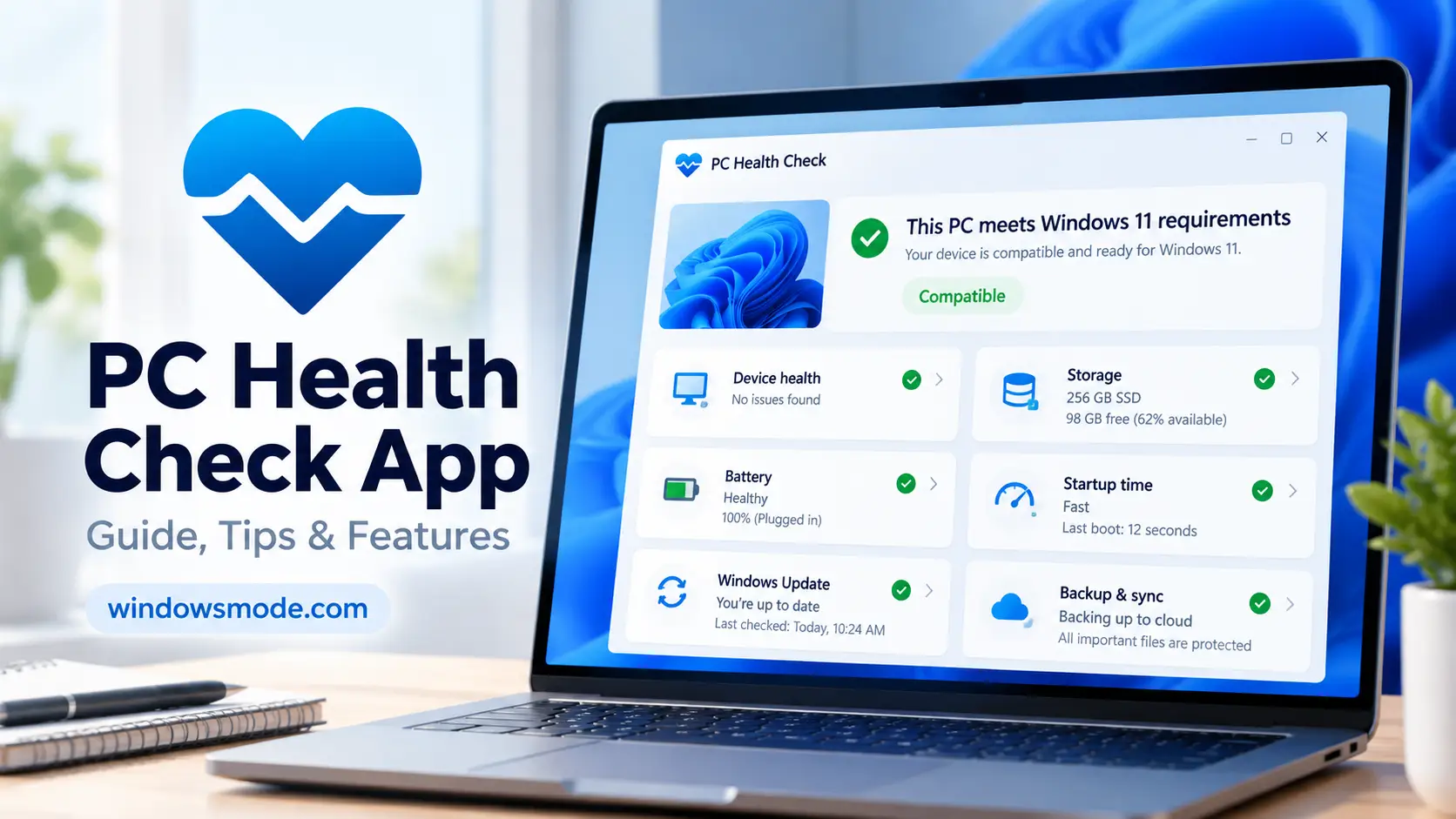 PC Health Check app icon, a blue heart with a white heartbeat line through it
