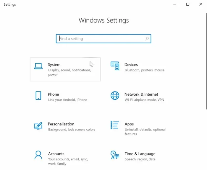 Windows 10 settings