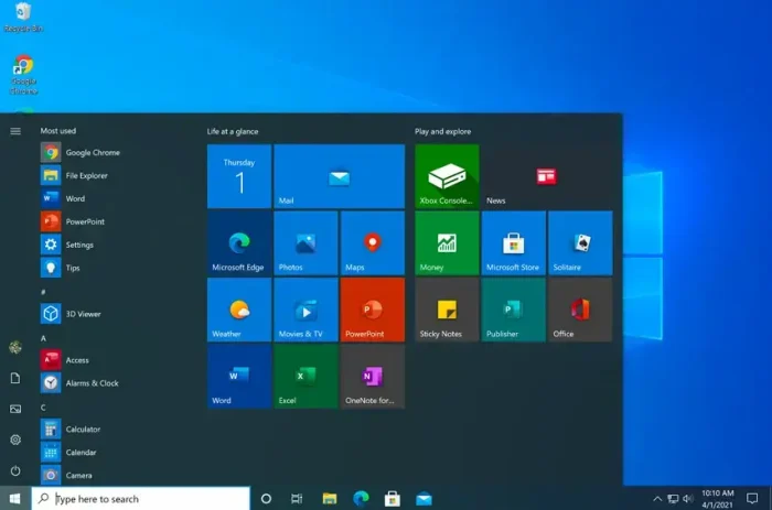 Windows 10 start menu