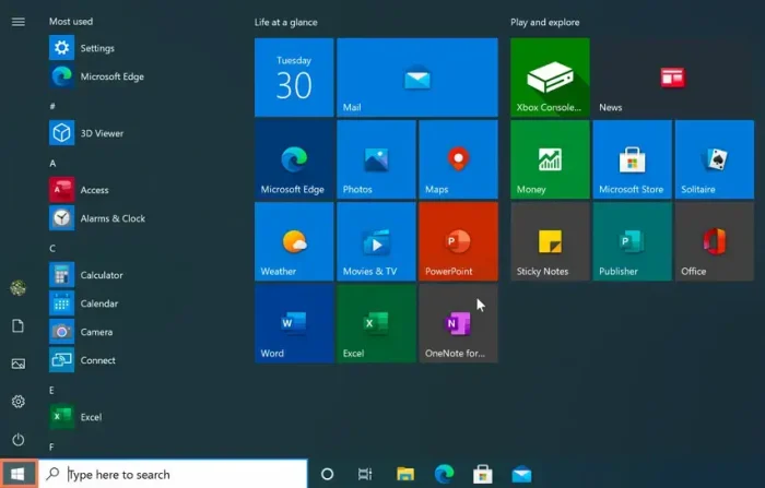 Glance start menu