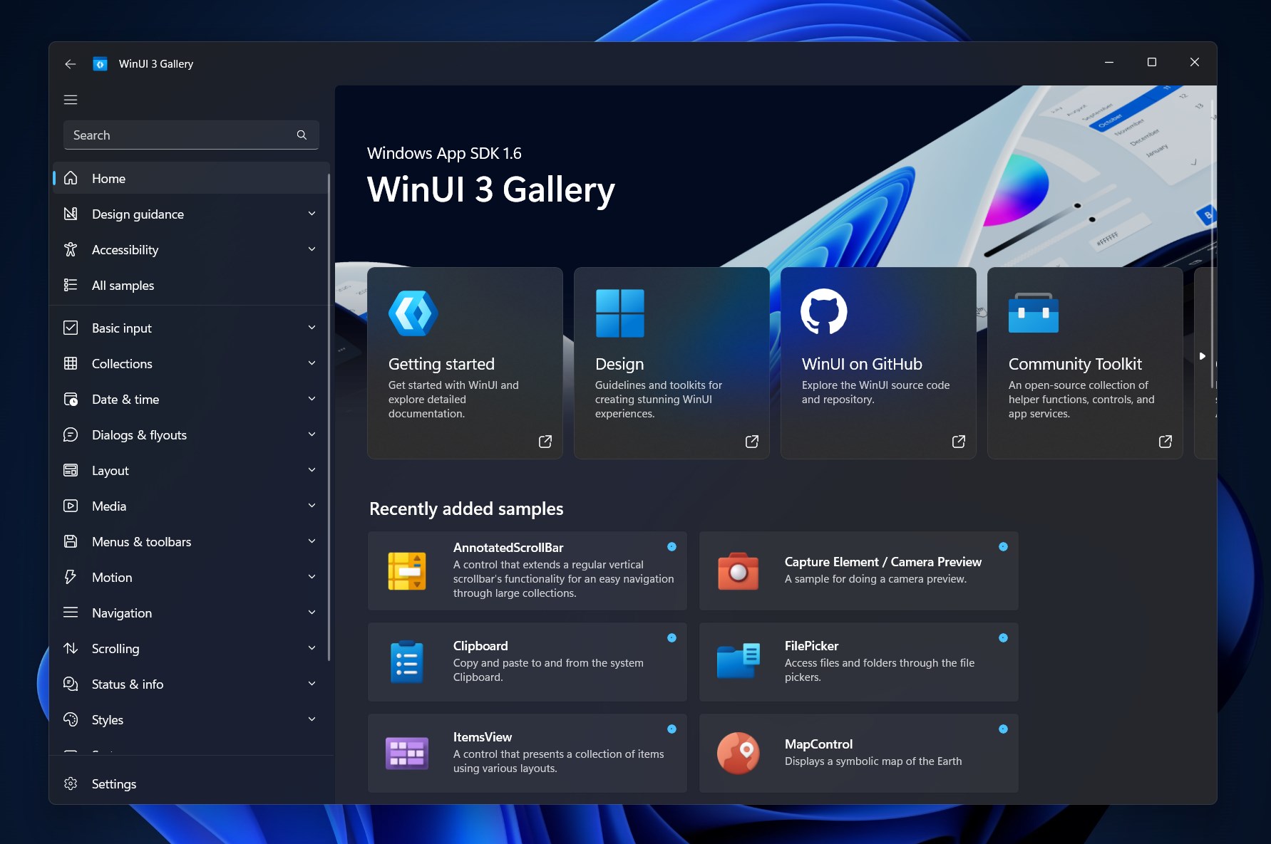 Dark theme - WinUI Gallery 2.7 Is Here: Explore New Tools and Smoother Design