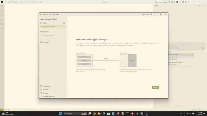 Google antigravity agent manager screen