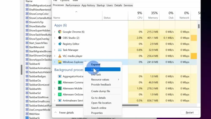 Restart windows taskbar 007
