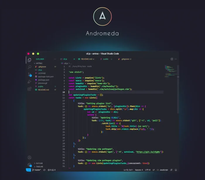 Andromeda vs code theme screenshot