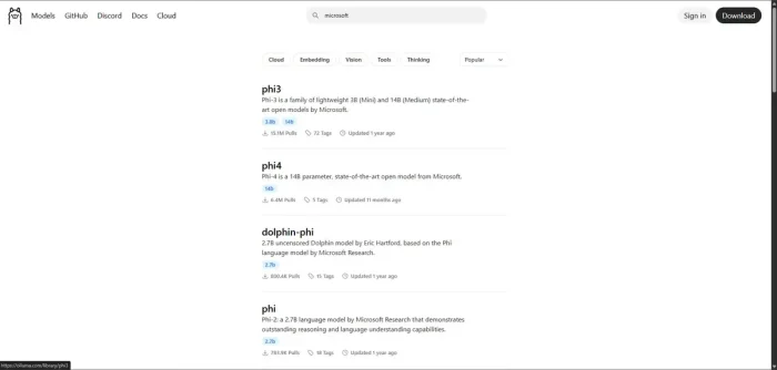 Choose phi 4 to download