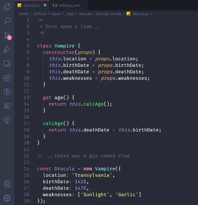 Dracula vs code theme