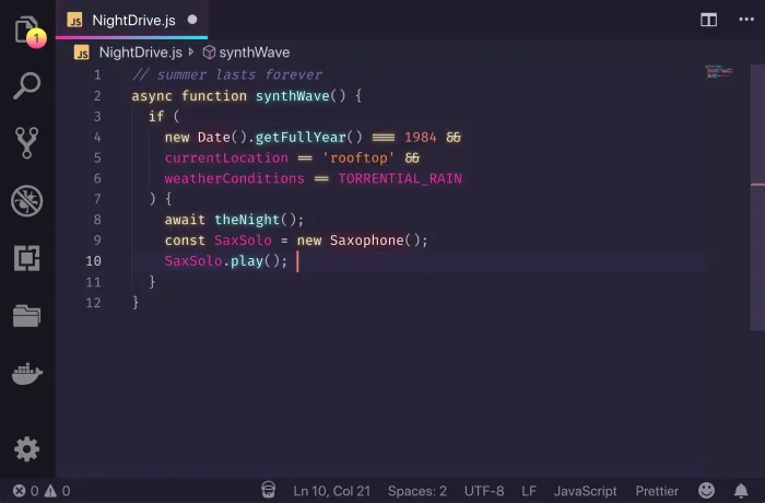 Synthwave vs code theme