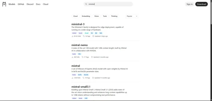 Download ministral 3 on ollama website