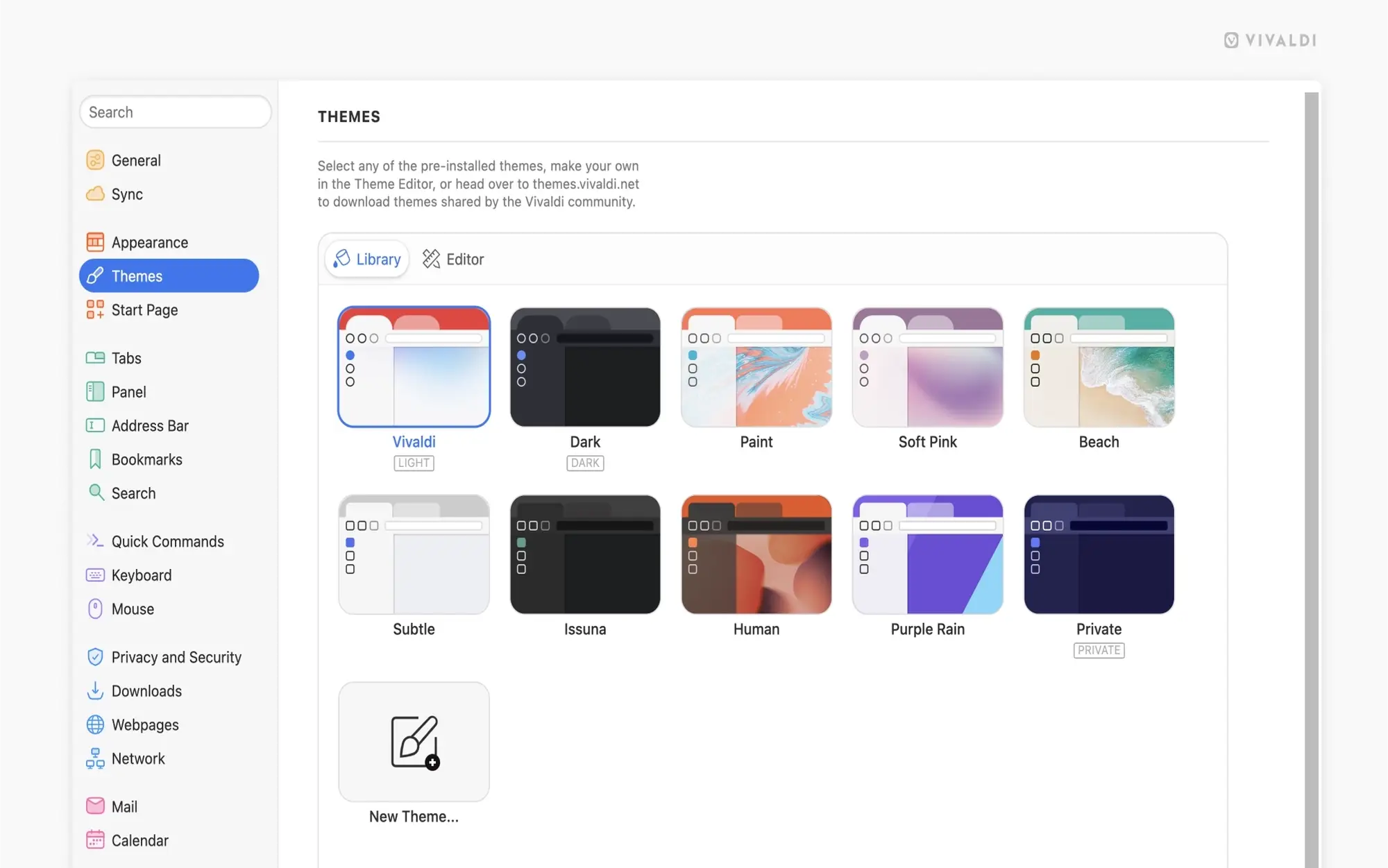 Choose different themes - Vivaldi Browser for Windows - Features, Review & Free Download