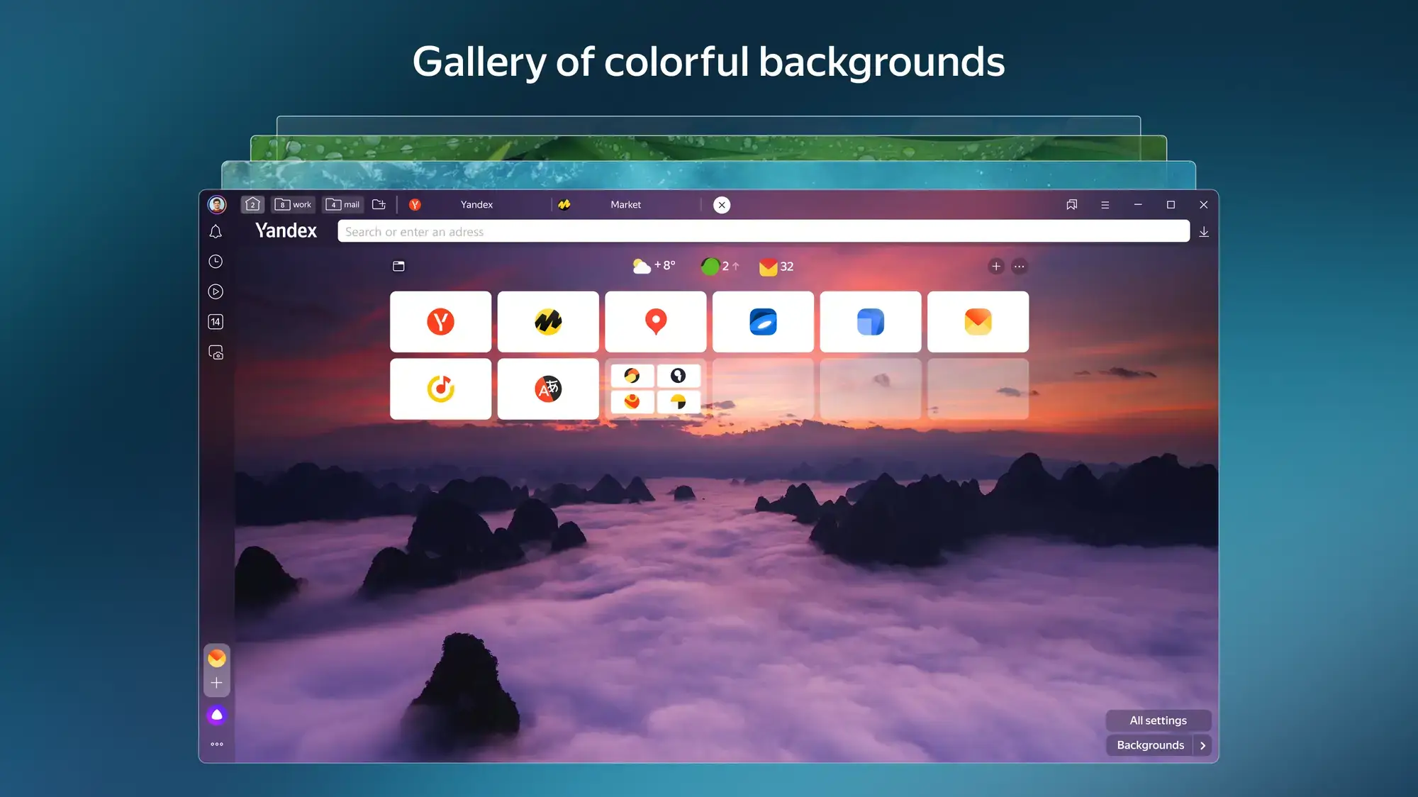 Custom colorful backgrounds - Yandex Browser for Windows - The AI-Powered Secure Browser