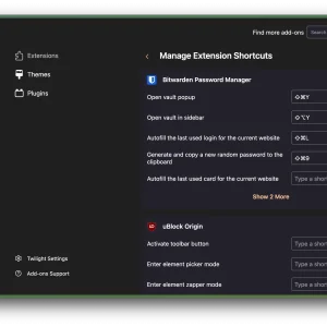 Manage extensions shortcut