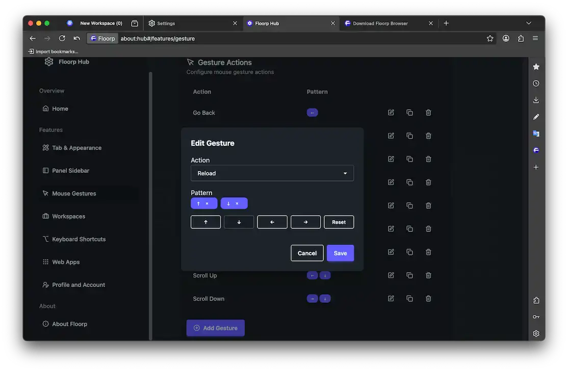 Edit gesture - Floorp Browser for Windows - Firefox with Full UI Customization
