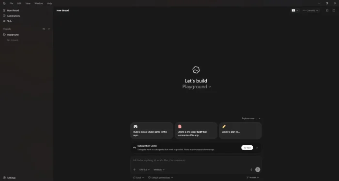 Codex home screen - 19 Best AI Code Editors for Windows in 2026