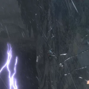 Climbing mountain in thunder