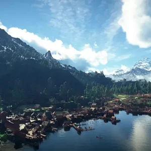 Lake side view of village