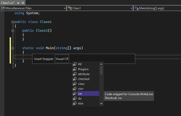 Listing code snippet - Visual Studio 2026: New Features, System Requirements & Download