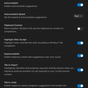 Tab settings screenshot