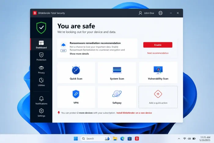 01 dashboard main - copy - Bitdefender for Windows: Complete Setup & Plan Guide (2026)