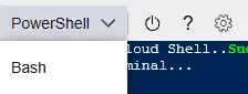 Azure Cloud Shell showing the PowerShell environment selector in the Azure portal