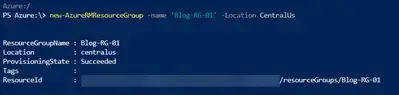 Azure powershell new resource group cloud shell - Azure PowerShell Starter Commands for Windows