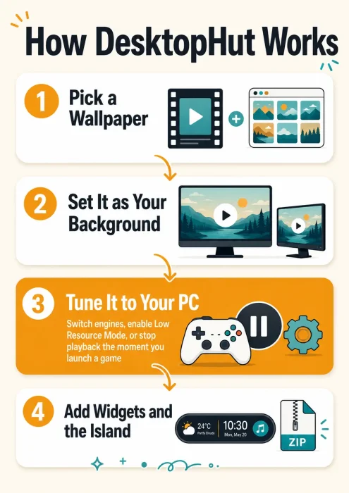 How desktophut works infographic - DesktopHut for Windows: Live Wallpaper Setup Guide