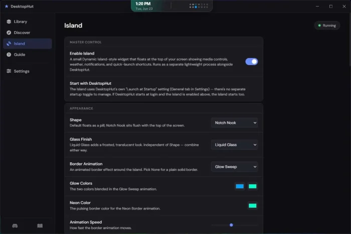 Island master control settings - DesktopHut for Windows: Live Wallpaper Setup Guide