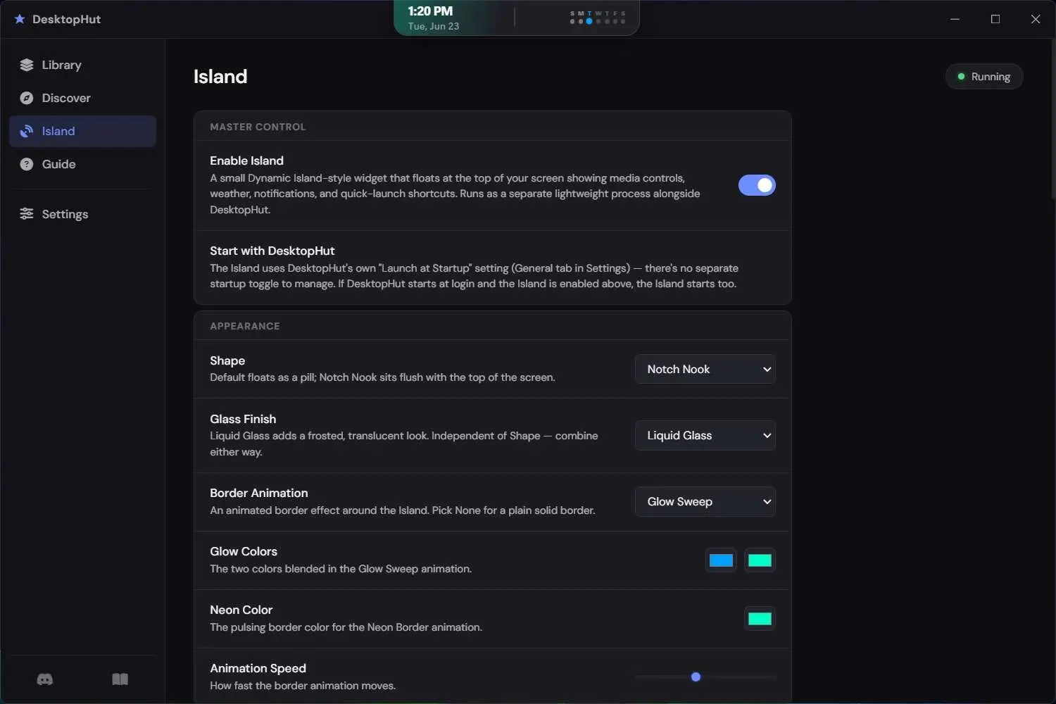 Island master control settings - DesktopHut for Windows: Live Wallpaper Setup Guide